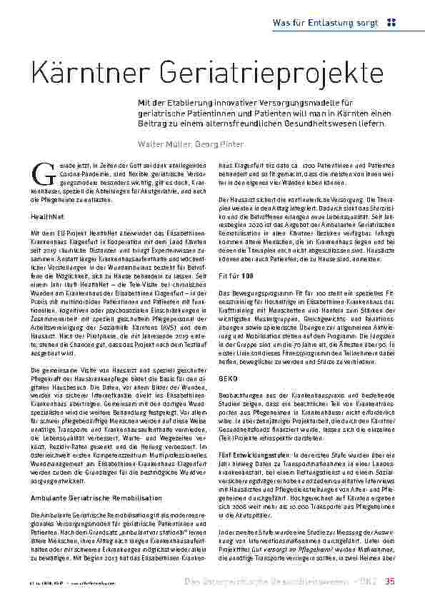 Vorschauseite 1: Kärntner Geriatrieprojekte