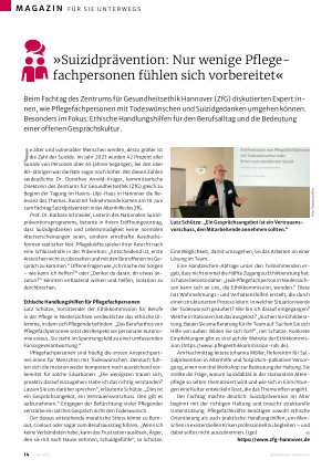 Vorschauseite 1: »Suizidprävention: Nur wenige Pflegefachpersonen fühlen sich vorbereitet«