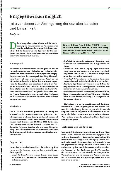 Vorschauseite 1: Entgegenwirken möglich Interventionen zur Verringerung der sozialen Isolation und Einsamkeit
