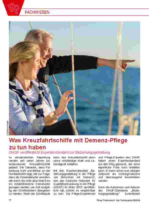 Vorschauseite 1: Was Kreuzfahrtschiffe mit Demenz-Pflege zu tun haben DNQP veröffentlicht Expertenstandard zur Beziehungsgestaltung