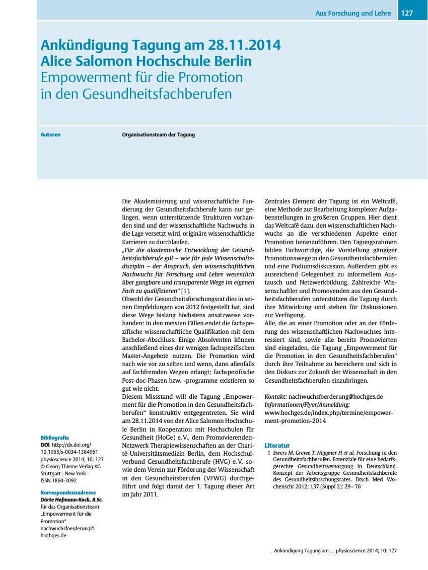 Vorschauseite 1: Ankündigung Tagung am 28.11.2014 Alice Salomon Hochschule Berlin