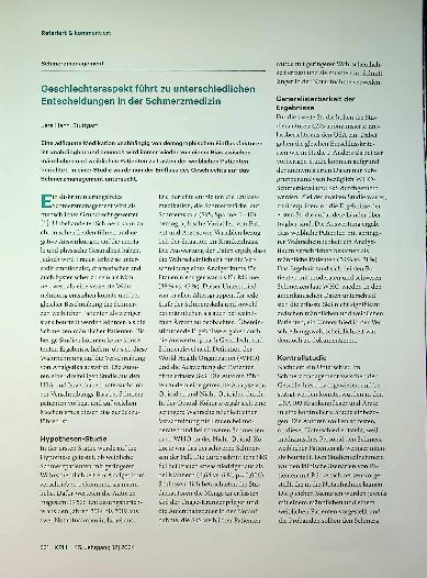 Vorschauseite 1: Geschlechteraspekt führt zu unterschiedlichen Entscheidungen in der Schmerzmedizin.