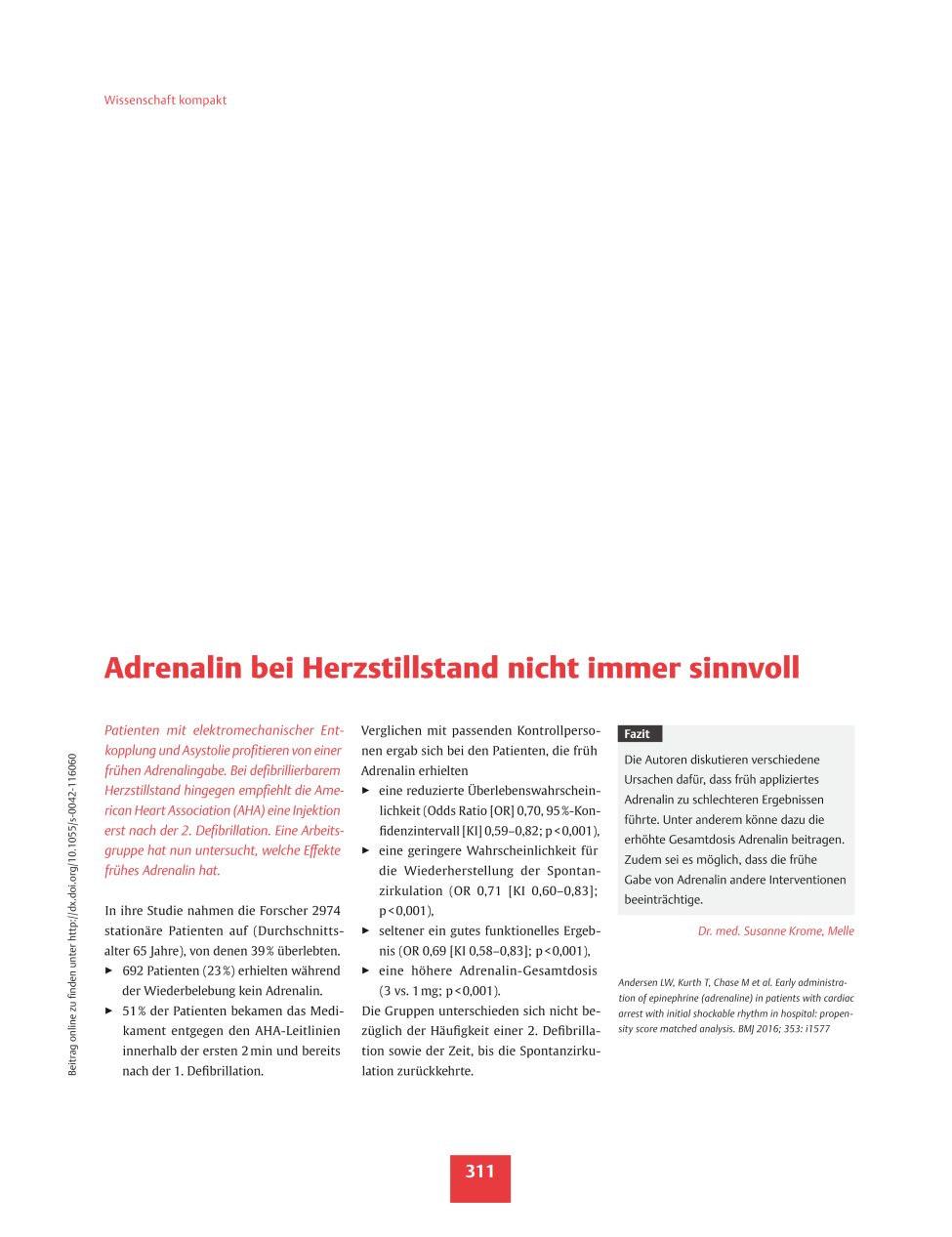 Vorschauseite 1: Adrenalin bei Herzstillstand nicht immer sinnvoll