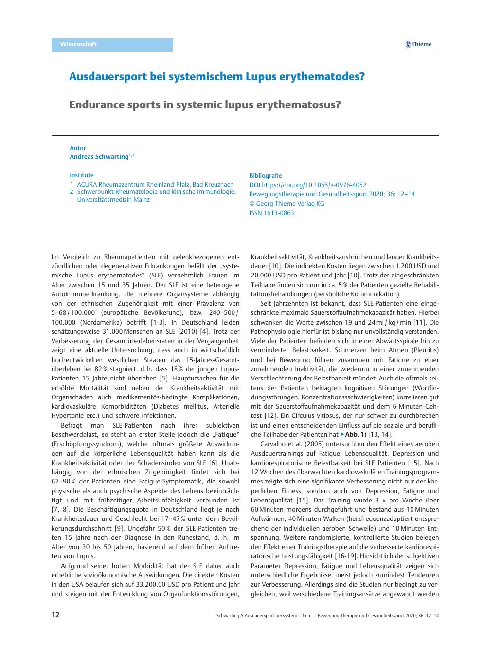 Vorschauseite 1: Ausdauersport bei systemischem Lupus erythematosus?