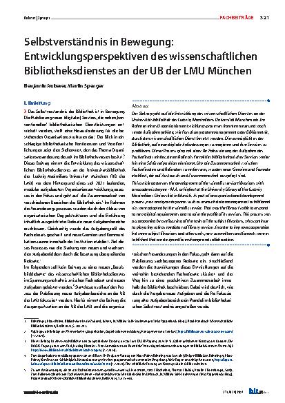 Vorschauseite 1: Selbstverständnis in Bewegung: Entwicklungsperspektiven des wissenschaftlichen Bibliotheksdienstes an der UB der LMU München