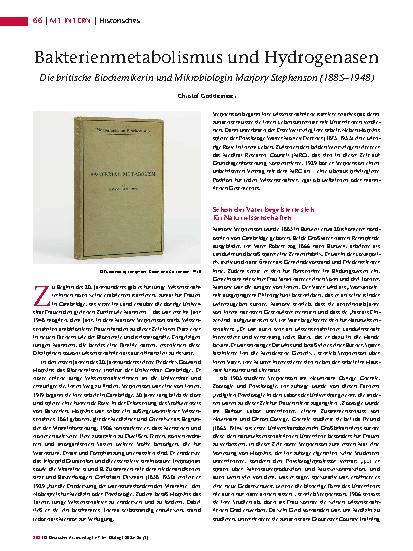 Vorschauseite 1: Bakterienmetabolismus und Hydrogenasen Die britische Biochemikerin und Mikrobiologin Marjory Stephenson (1885 – 1948)