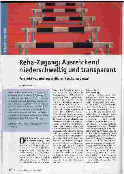 Vorschauseite 1: Reha-Zugang: Ausreichend niederschwellig und transparent. Perspektiven und gesetzlicher Handlungsbedarf.