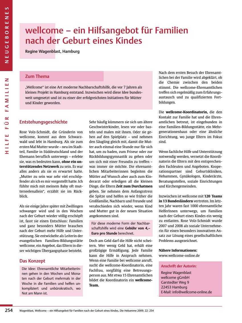 Vorschauseite 1: wellcome – ein Hilfsangebot für Familien nach der Geburt eines Kindes