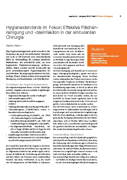 Vorschauseite 1: Hygienestandards im Fokus: Effektive Flächenreinigung und -desinfektion in der ambulanten Chirurgie