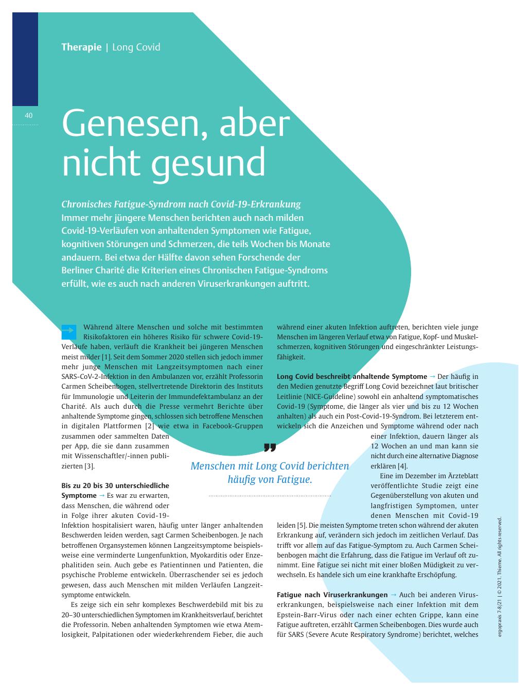 Vorschauseite 1: Genesen, aber nicht gesund? Chronisches Fatigue.