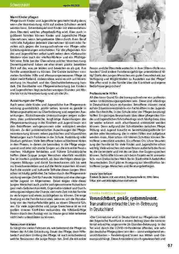 Vorschauseite 1: Unsichtbar, prekär, systemrelevant. Transnational erbrachte Live-in-Betreuung in Deutschland