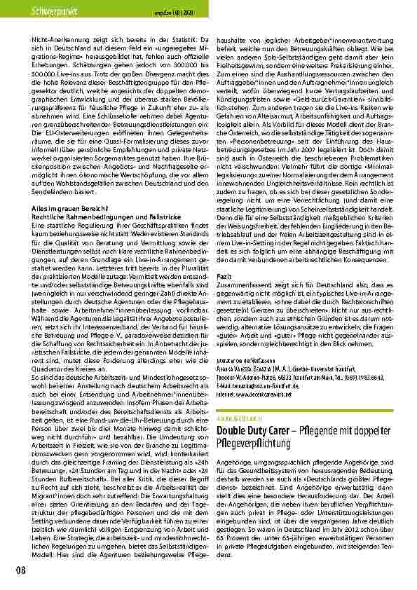 Vorschauseite 2: Unsichtbar, prekär, systemrelevant. Transnational erbrachte Live-in-Betreuung in Deutschland