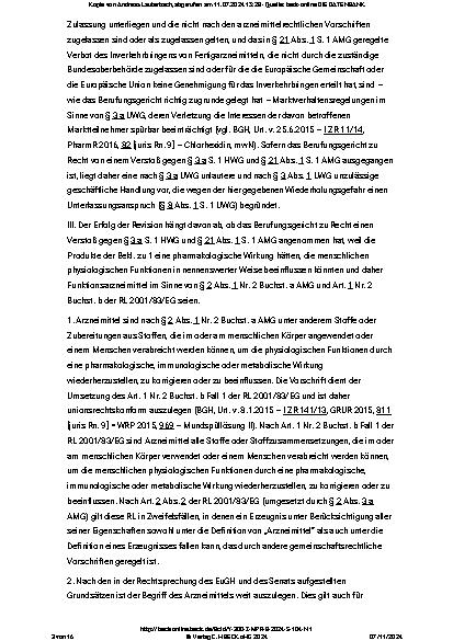 Vorschauseite 3: Vorlagefrage an den EuGH zur pharmakologischen Einordnung eines Blasenmittels – Femannose