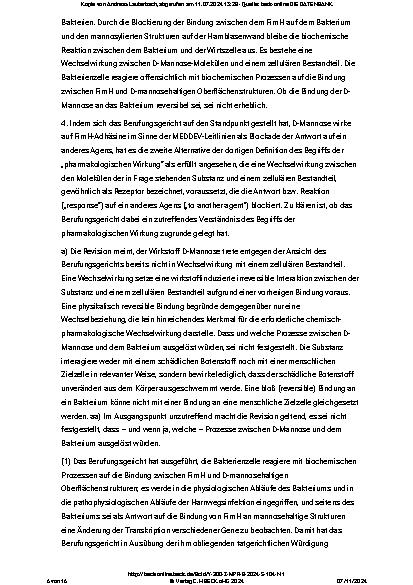 Vorschauseite 6: Vorlagefrage an den EuGH zur pharmakologischen Einordnung eines Blasenmittels – Femannose