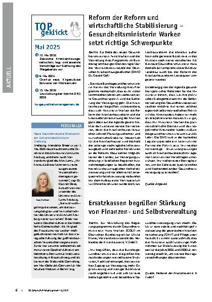 Vorschauseite 1: Reform der Reform und wirtschaftliche Stabilisierung – Gesundheitsministerin Warken setzt richtige Schwerpunkte
