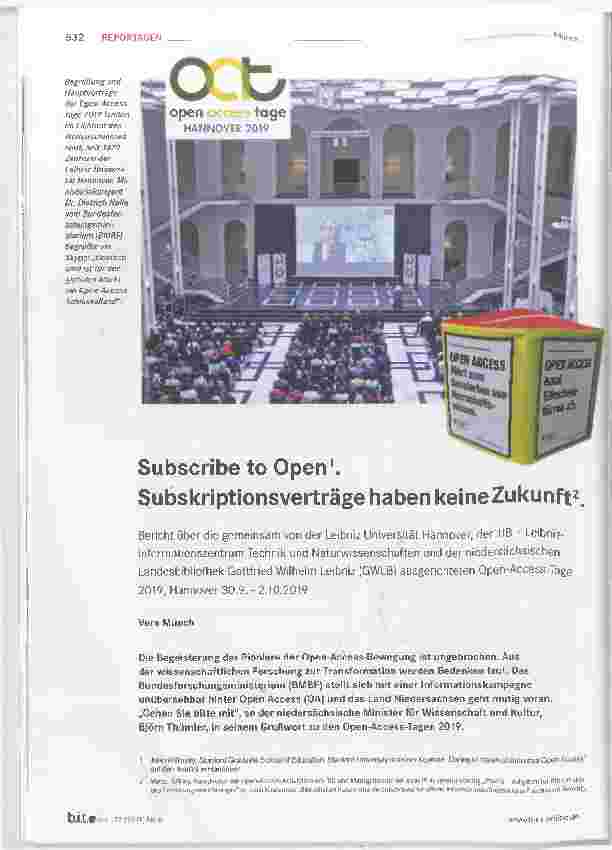 Vorschauseite 1: Subscribe to Open. Subskriptionsverträge haben keine Zukunft².