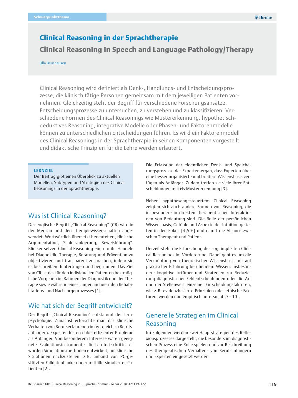 Vorschauseite 1: Clinical Reasoning in der Sprachtherapie