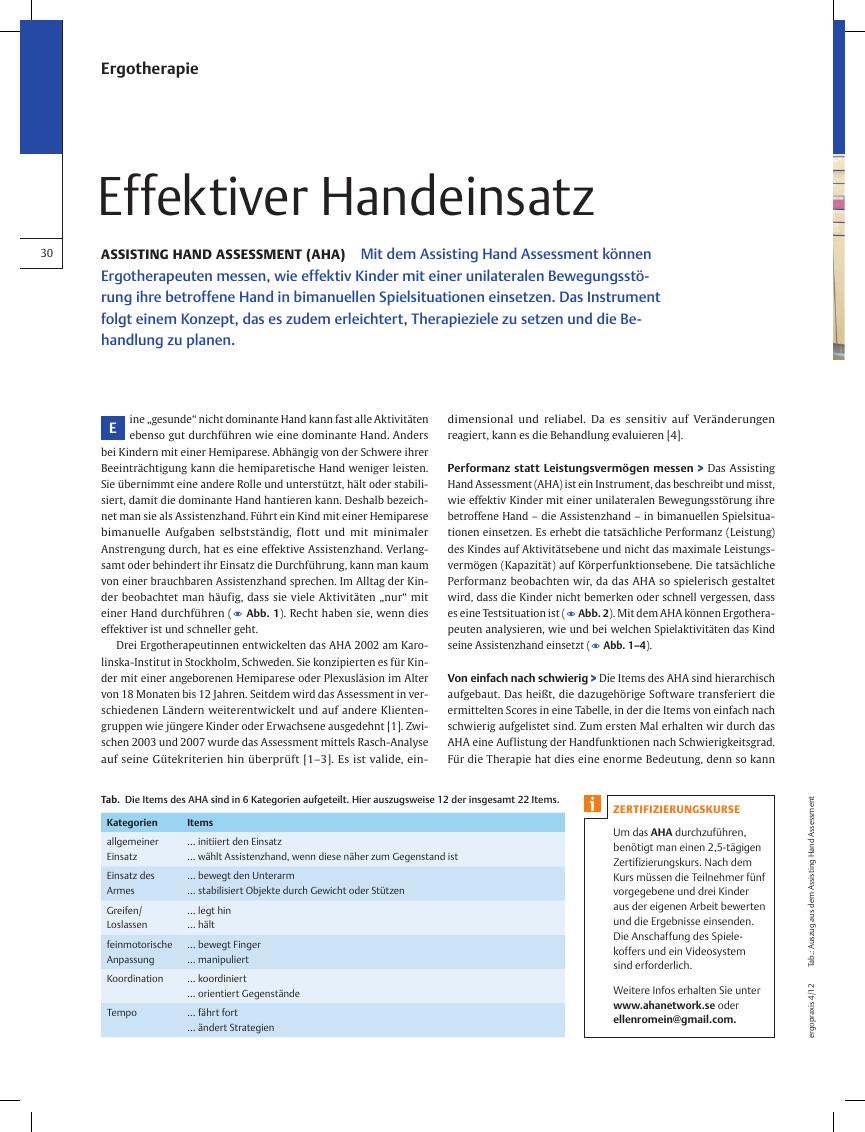 Vorschauseite 1: Assisting Hand Assessment (AHA) ? Effektiver Handeinsatz
