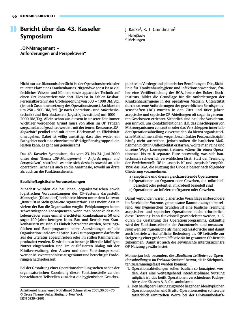 Vorschauseite 1: Bericht über das 43. Kasseler Symposium