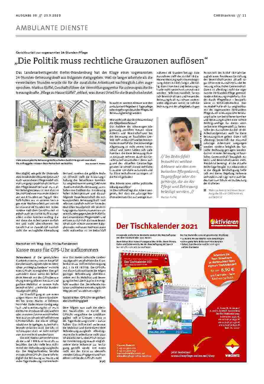 Vorschauseite 1: „Die Politik muss rechtliche Grauzonen auflösen.“