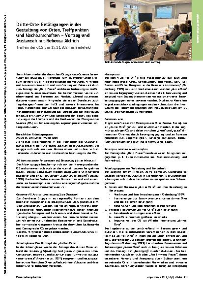 Vorschauseite 1: Dritte Orte: Betätigungen in der Gestaltung von Orten, Treffpunkten und Nachbarschaften – Vortrag und Austausch mit Rebecca Aldrich