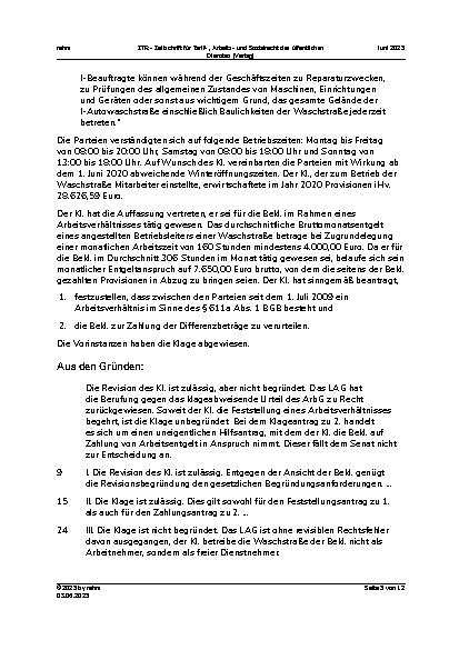 Vorschauseite 5: II. Allgemeines Arbeitsrecht Arbeitnehmerstatus – Betreiber einer Waschstraße