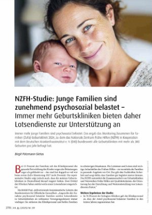 Vorschauseite 1: NZFH-Studie: Junge Familien sind zunehmend psychosozial belastet - Immer mehr Geburtskliniken bieten daher Lotsendienste zur Unterstützung an