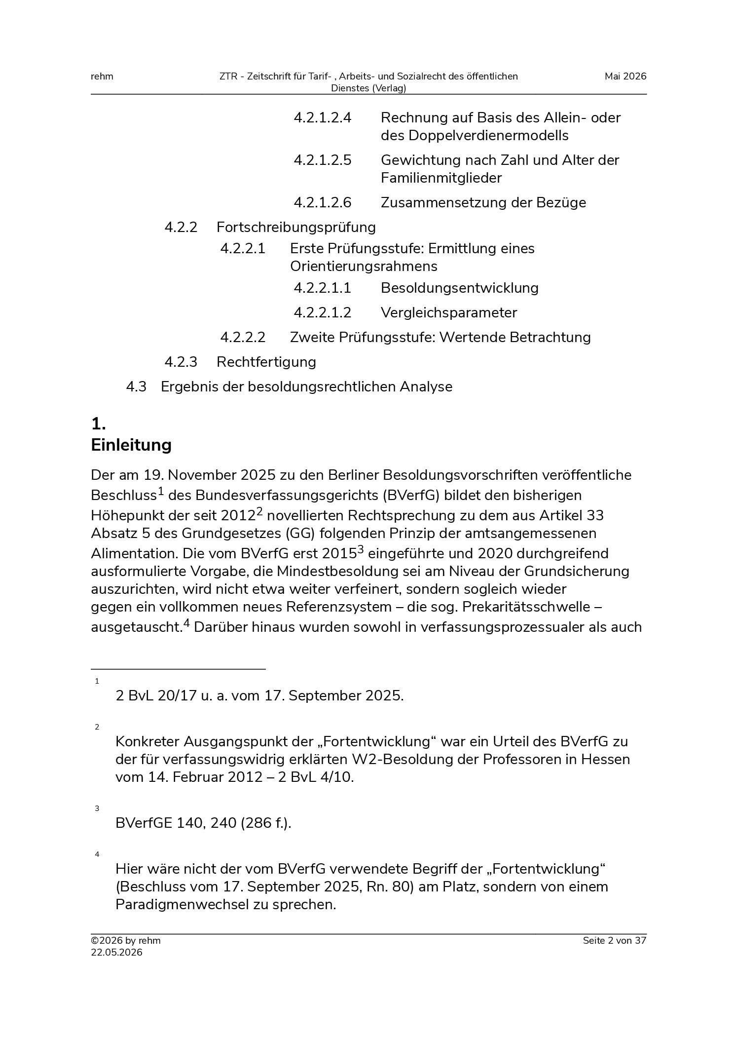 Vorschauseite 2: Der jüngste Beschluss des BVerfG zum (Berliner) Besoldungsrecht – eine Analyse aus verfassungsprozessrechtlicher und besoldungsrechtlicher Sicht