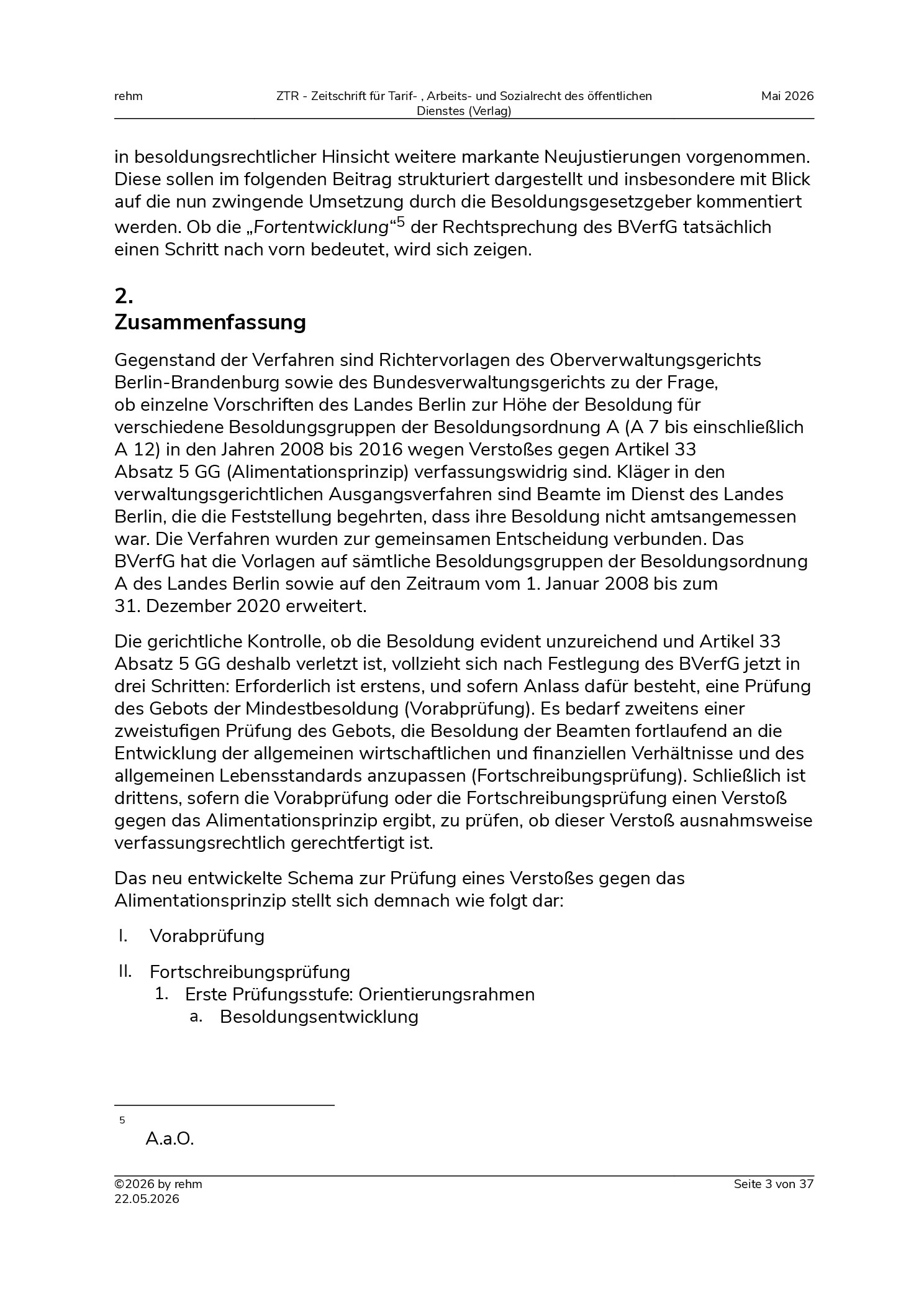 Vorschauseite 3: Der jüngste Beschluss des BVerfG zum (Berliner) Besoldungsrecht – eine Analyse aus verfassungsprozessrechtlicher und besoldungsrechtlicher Sicht