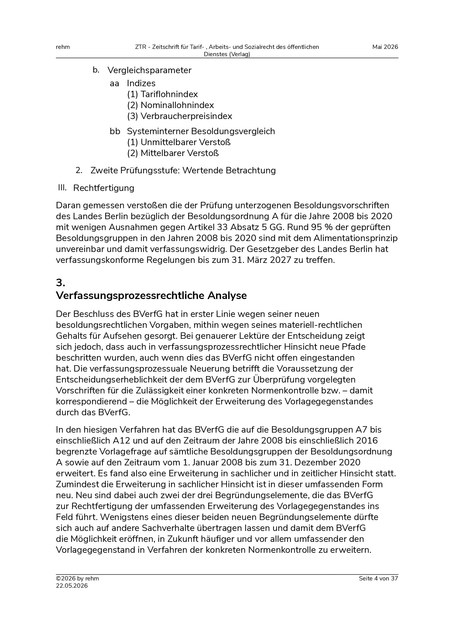 Vorschauseite 4: Der jüngste Beschluss des BVerfG zum (Berliner) Besoldungsrecht – eine Analyse aus verfassungsprozessrechtlicher und besoldungsrechtlicher Sicht