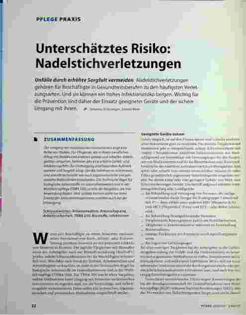 Vorschauseite 1: Unterschätztes Risiko: Nadelstichverletzungen