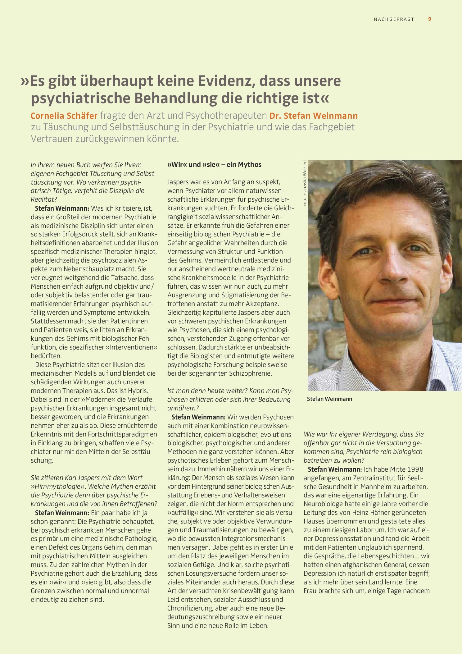 Vorschauseite 1: „Es gibt überhaupt keine Evidenz, dass unsere psychiatrische Behandlung die richtige ist“