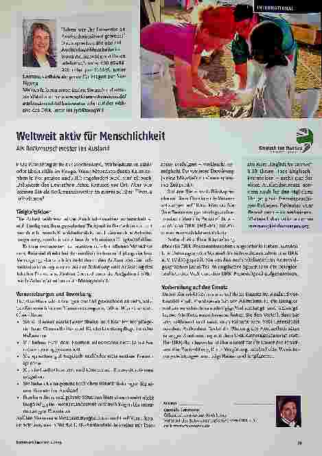 Vorschauseite 1: Weltweit aktiv für Menschlichkeit Als Rotkreuzschwester ins Ausland