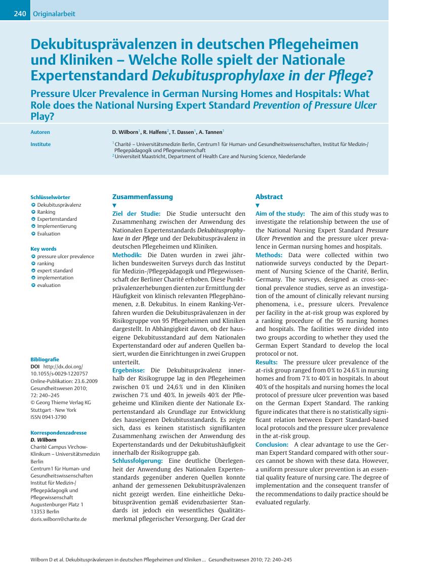 Vorschauseite 1: Dekubitusprävalenzen in deutschen Pflegeheimen und Kliniken – Welche Rolle spielt der Nationale Expertenstandard Dekubitusprophylaxe in der Pflege?