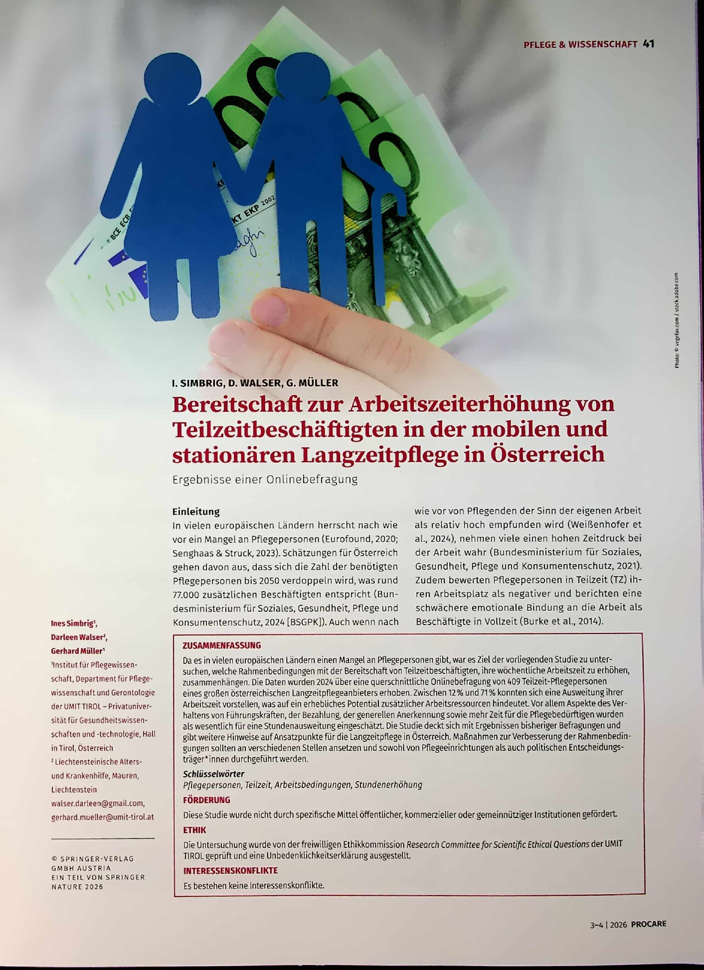 Vorschauseite 1: Bereitschaft zur Arbeitszeiterhöhung von Teilzeitbeschäftigten in der mobilen und stationären Langzeitpflege in Österreich
