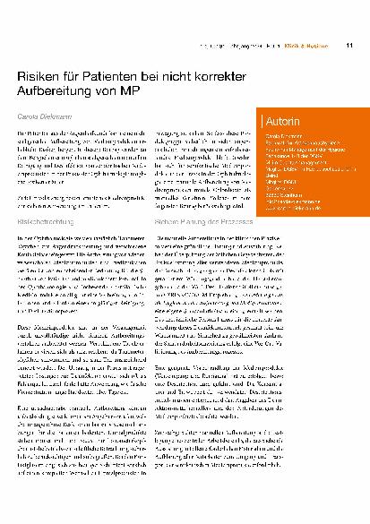 Vorschauseite 1: Risiken für Patienten bei nicht korrekter Aufbereitung von Medizinprodukten
