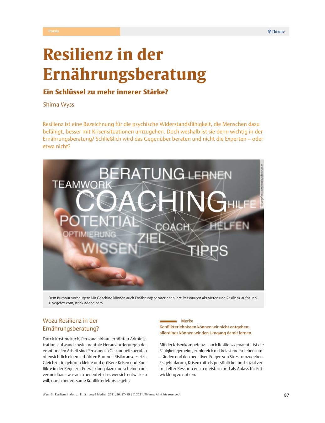 Vorschauseite 1: Resilienz in der Ernährungsberatung
