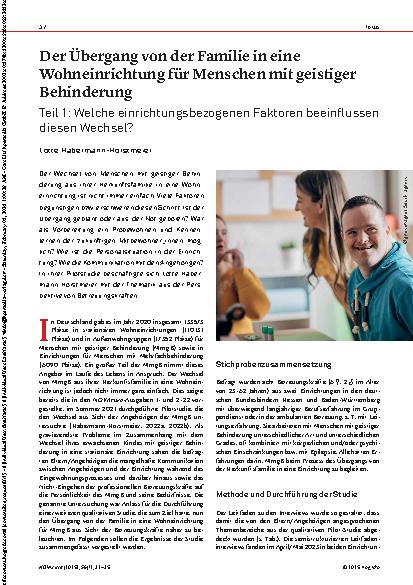 Vorschauseite 1: Der Übergang von der Familie in eine Wohneinrichtung für Menschen mit geistiger Behinderung