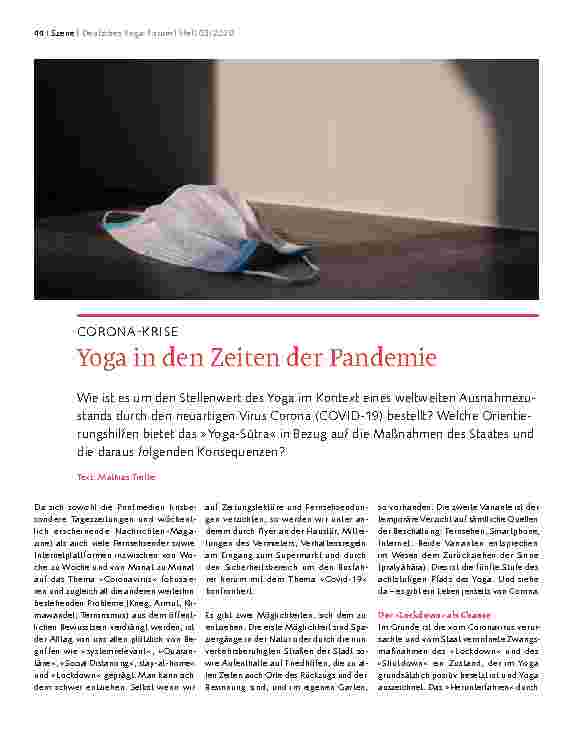 Vorschauseite 1: CORONA-KRISE Yoga in den Zeiten der Pandemie