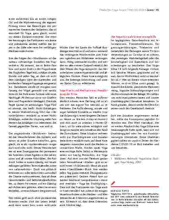 Vorschauseite 2: CORONA-KRISE Yoga in den Zeiten der Pandemie