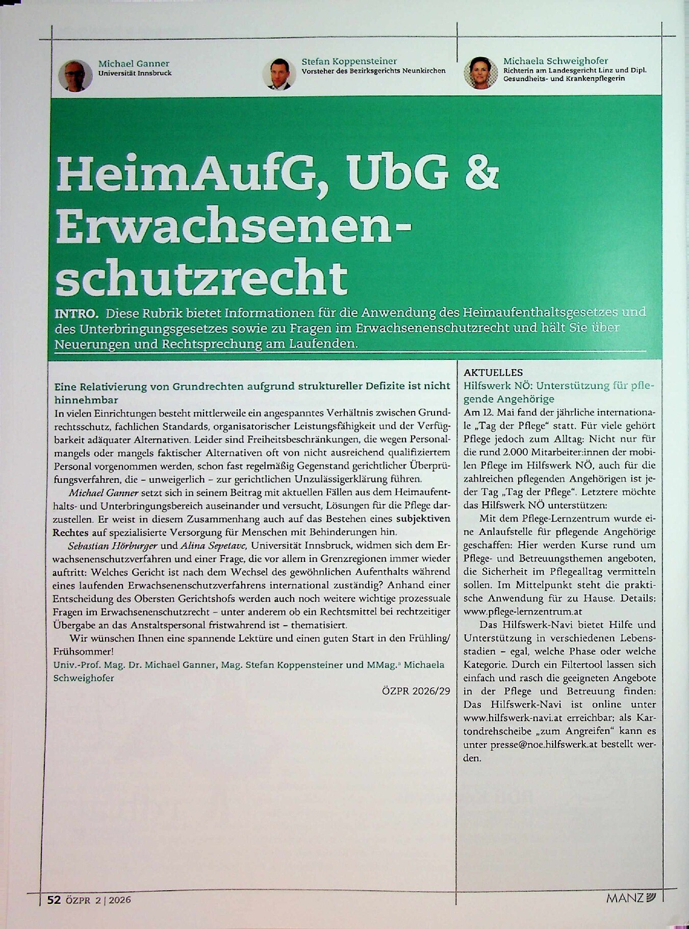 Vorschauseite 1: HeimAufG, UbG & Erwachsenenrechtsschutzrecht
