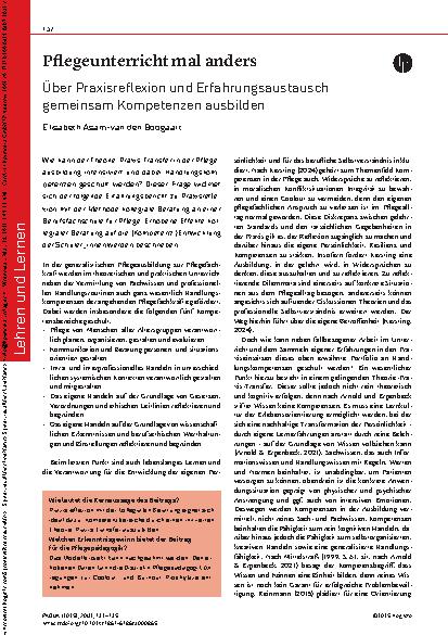 Vorschauseite 1: Pflegeunterricht mal anders Über Praxisreflexion und Erfahrungsaustausch gemeinsam Kompetenzen ausbilden