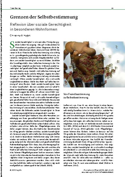 Vorschauseite 1: Grenzen der Selbstbestimmung Reflexion über soziale Gerechtigkeit in besonderen Wohnformen