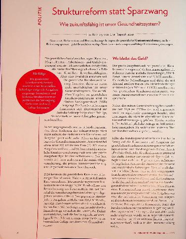 Vorschauseite 1: Strukturreform statt Sparzwang Wie zukunftsfähig ist unser Gesundheitssystem?