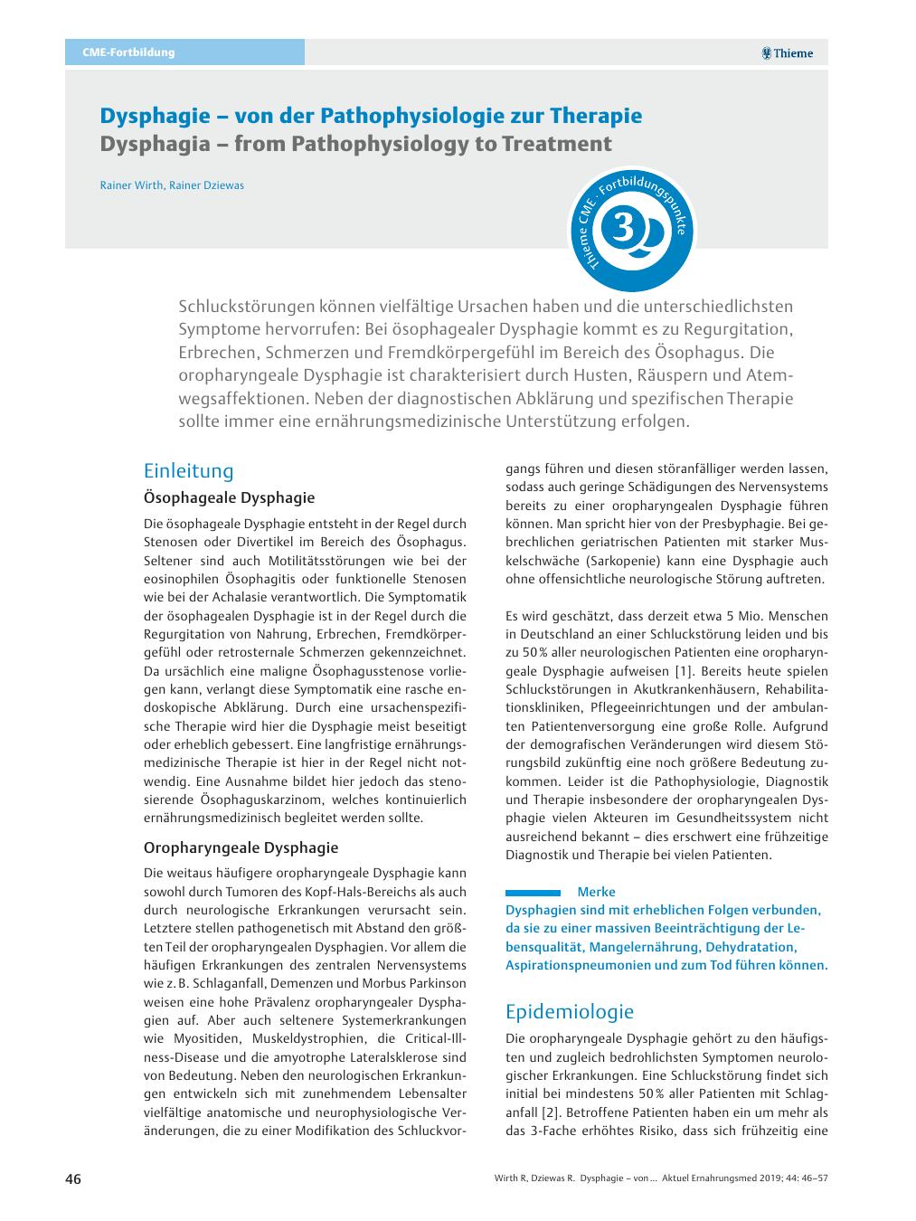 Vorschauseite 1: Dysphagie – von der Pathophysiologie zur Therapie