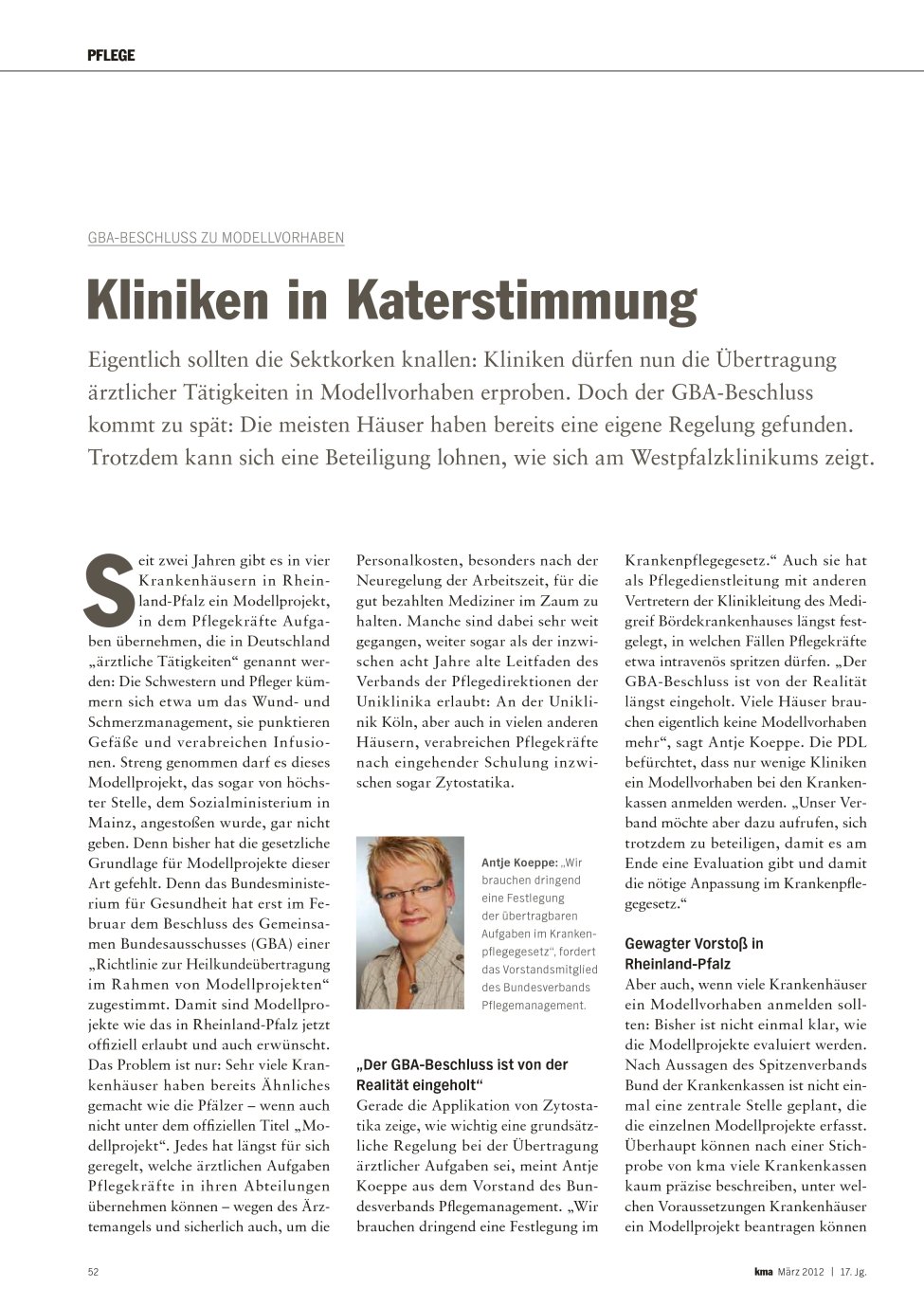 Vorschauseite 1: Kliniken in Katerstimmung