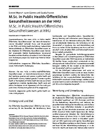 Vorschauseite 1: M. Sc. in Public Health/Öffentliches Gesundheitswesen an der HHU