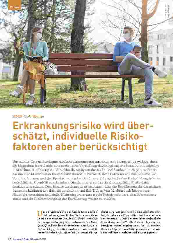 Vorschauseite 1: SOEP-CoV-Studie Erkrankungsrisiko wird überschätzt, individuelle Risikofaktoren aber berücksichtigt.