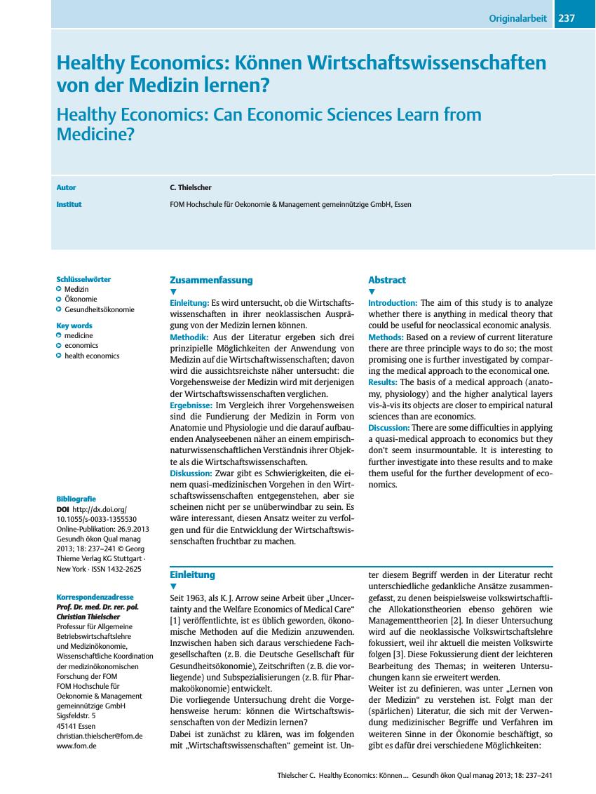 Vorschauseite 1: Healthy Economics: Können Wirtschaftswissenschaften von der Medizin lernen?