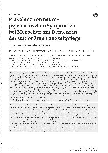Vorschauseite 1: Prävalenz von neuropsychiatrischen Symptomen bei Menschen mit Demenz in der stationären Langzeitpflege